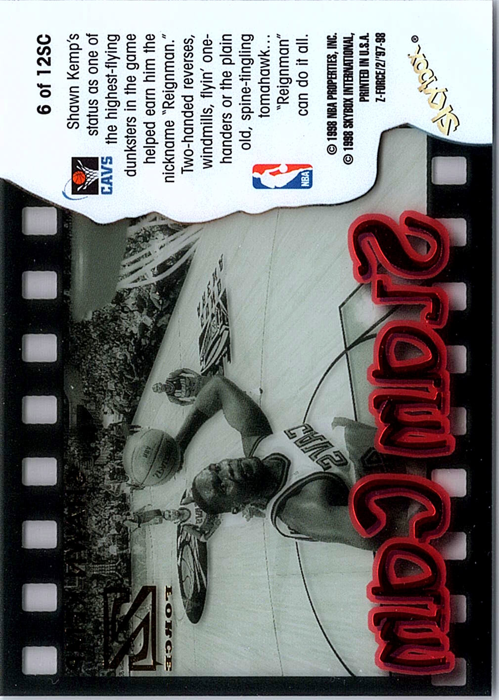 Shawn Kemp SkyBox Z-Force - Slam Cam 6 SC NM (Back)