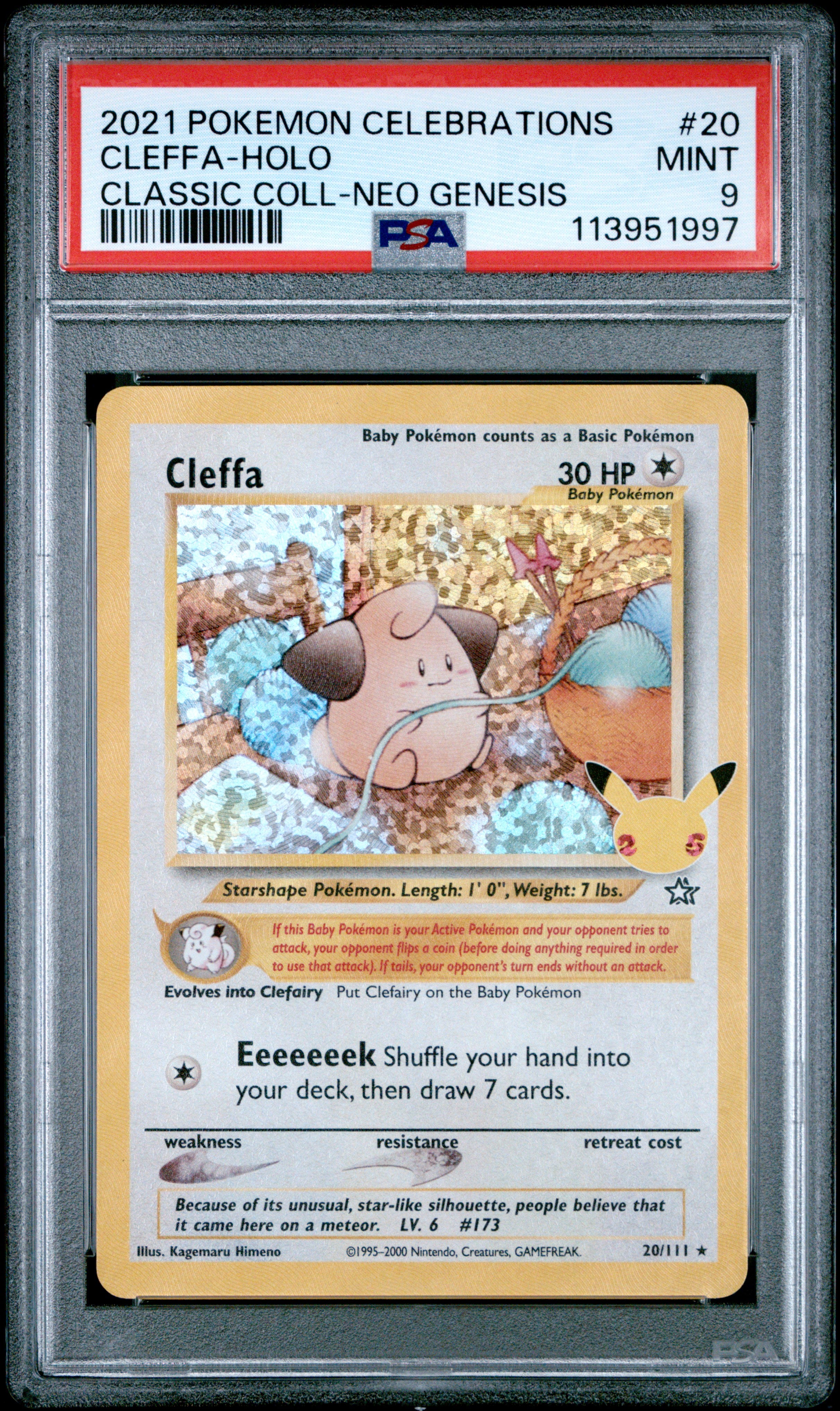 2021 Pokemon Celebrations Classic Collection #20 Cleffa-Holo Classic Coll-Neo Genesis PSA 9