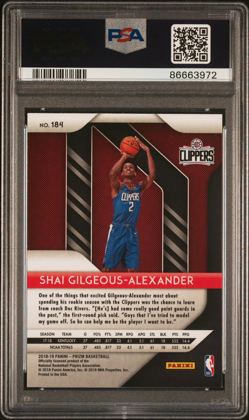 2018 Panini Prizm #184 S.Gilgeous-Alexander PSA 9