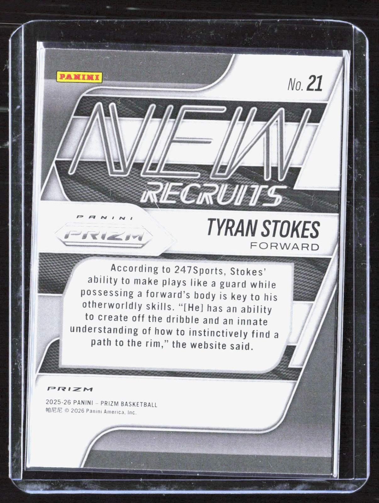 2025-26 Panini Prizm - New Recruits Prizms Silver Tyran Stokes 21 Basketball