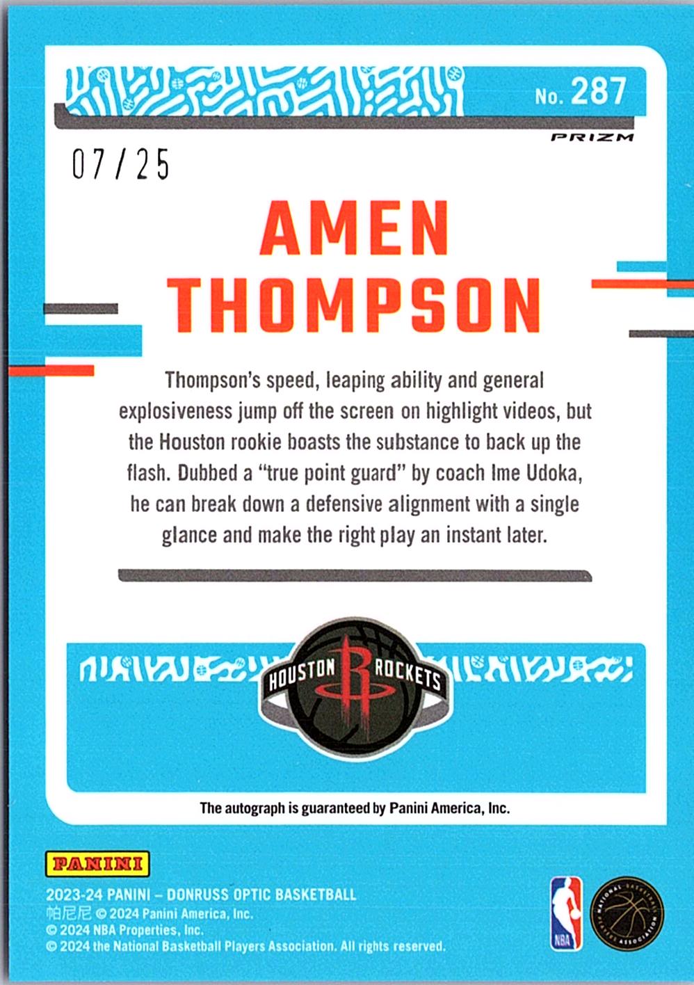 2023-24 Donruss Optic #287 Amen Thompson Pink RC