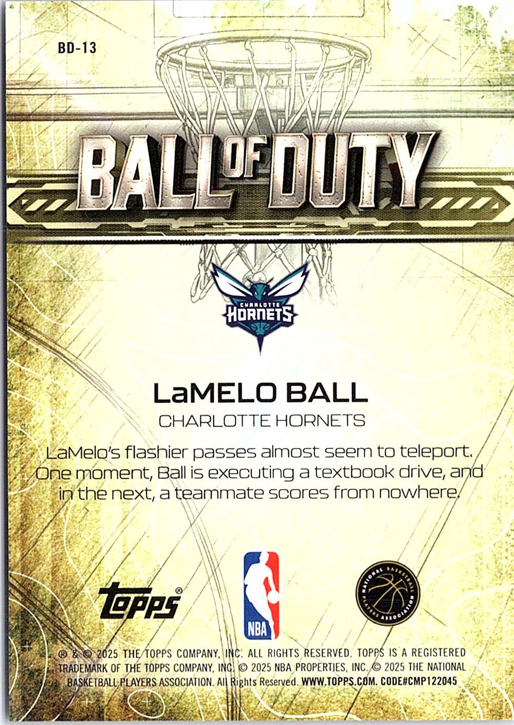 2025-26 Topps Chrome #BD-13 LaMelo Ball Ball of Duty Gold Refractor #/50