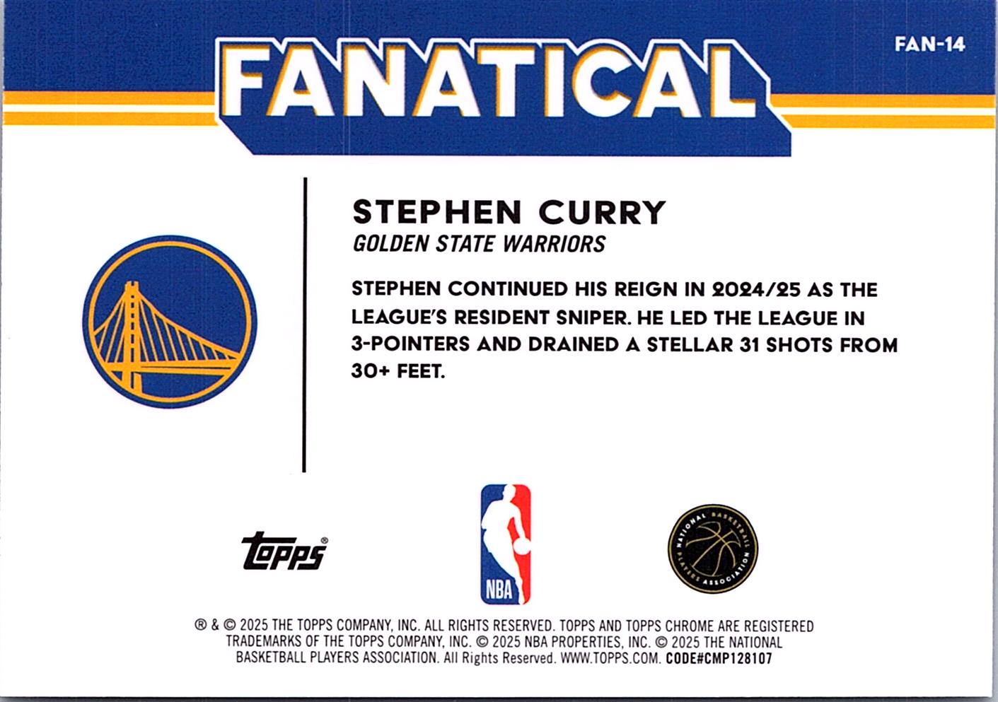 2025-26 Topps Chrome #FAN-14 Stephen Curry Fanatical