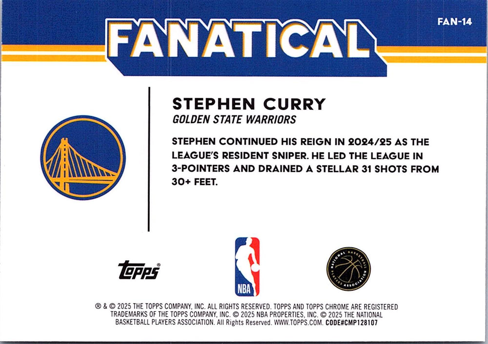 2025-26 Topps Chrome #FAN-14 Stephen Curry Fanatical