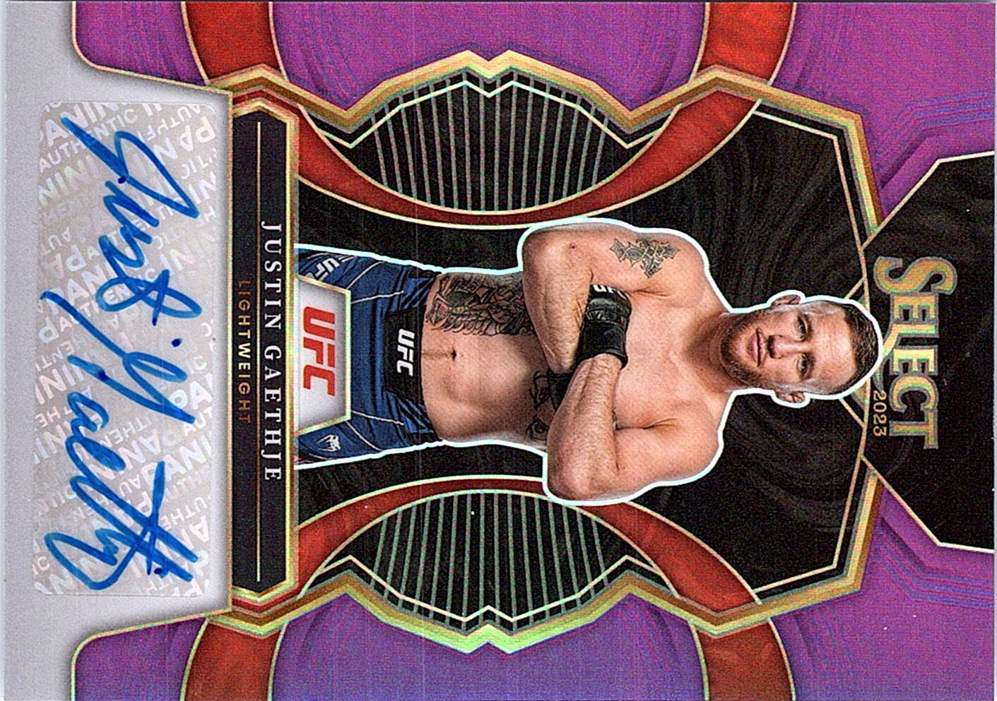 2023 Panini Select UFC #SG-JGJ Justin Gaethje Signatures Purple Prizms #/49