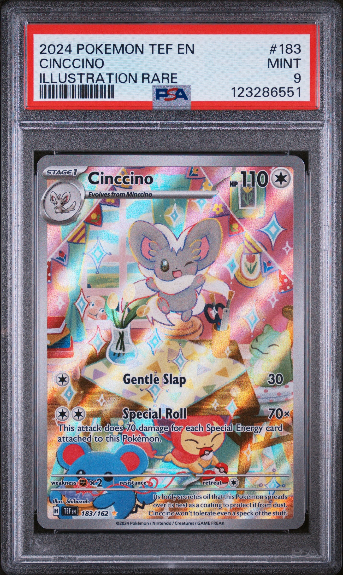 2024 Pokemon Tef En-Temporal Forces #183 Cinccino Illustration Rare PSA 9
