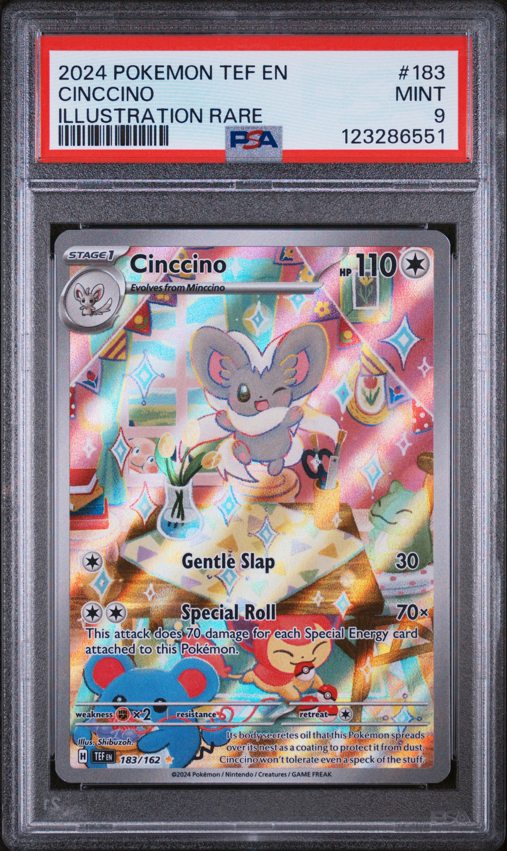 2024 Pokemon Tef En-Temporal Forces #183 Cinccino Illustration Rare PSA 9