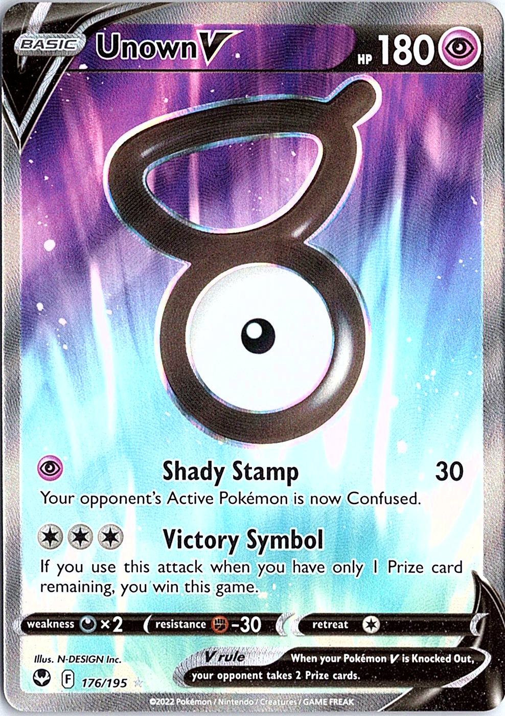 Unown V (Full Art) Ultra Rare SWSH12: Silver Tempest 176/195 NM