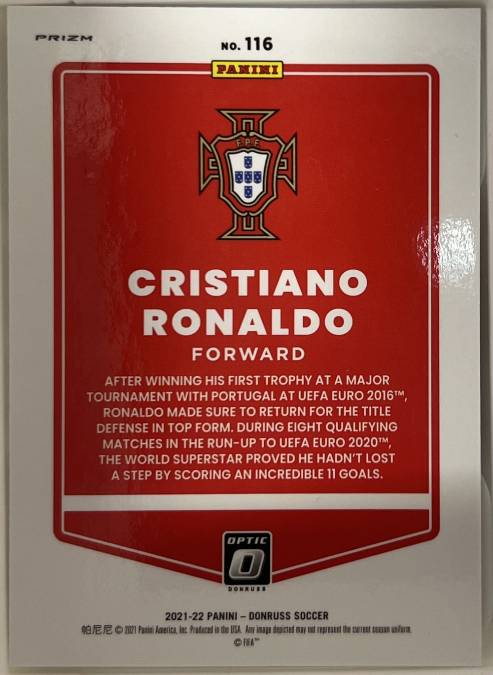 Cristiano Ronaldo Donruss - Optic Holo 116 NM (Back)