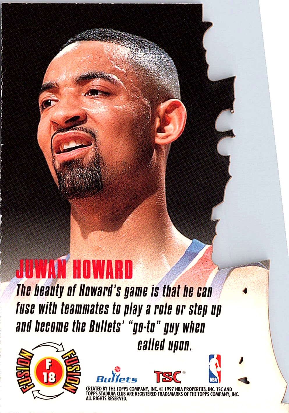 1996-97 Stadium Club - Fusion Juwan Howard F18 Washington Bullets (Back)