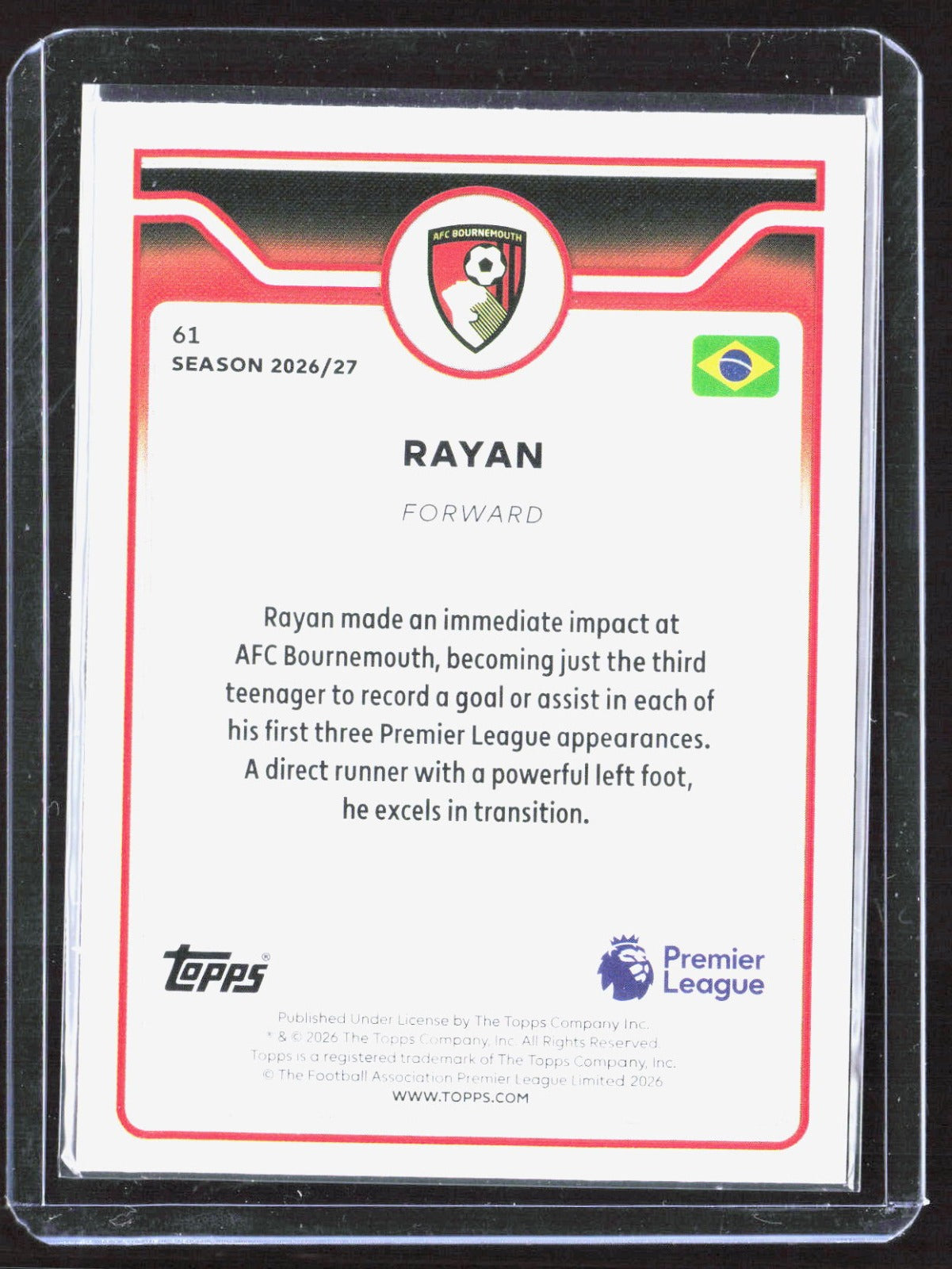 2026-27 Topps Flagship Premier League Rayan 61 Soccer AFC Bournemouth