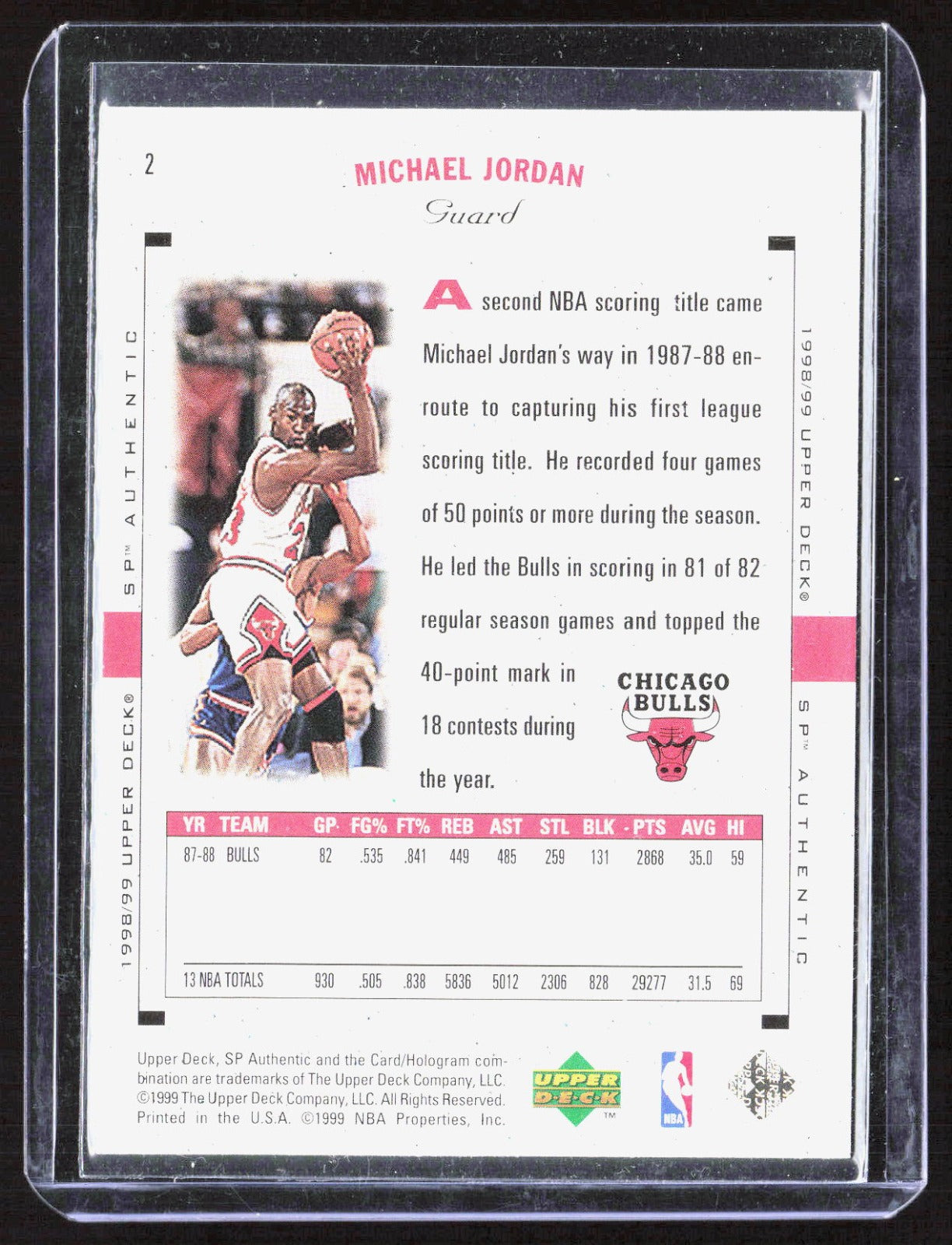 1998-99 SP Authentic Michael Jordan 2 Basketball Chicago Bulls