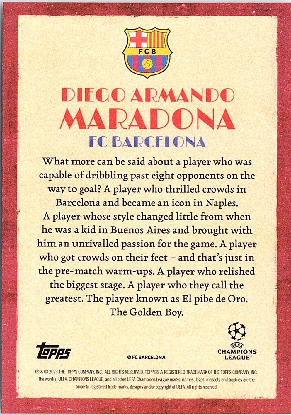 2023-24 Topps Deco UEFA Club Competitions - Artistry #NNO Diego Armando Maradona