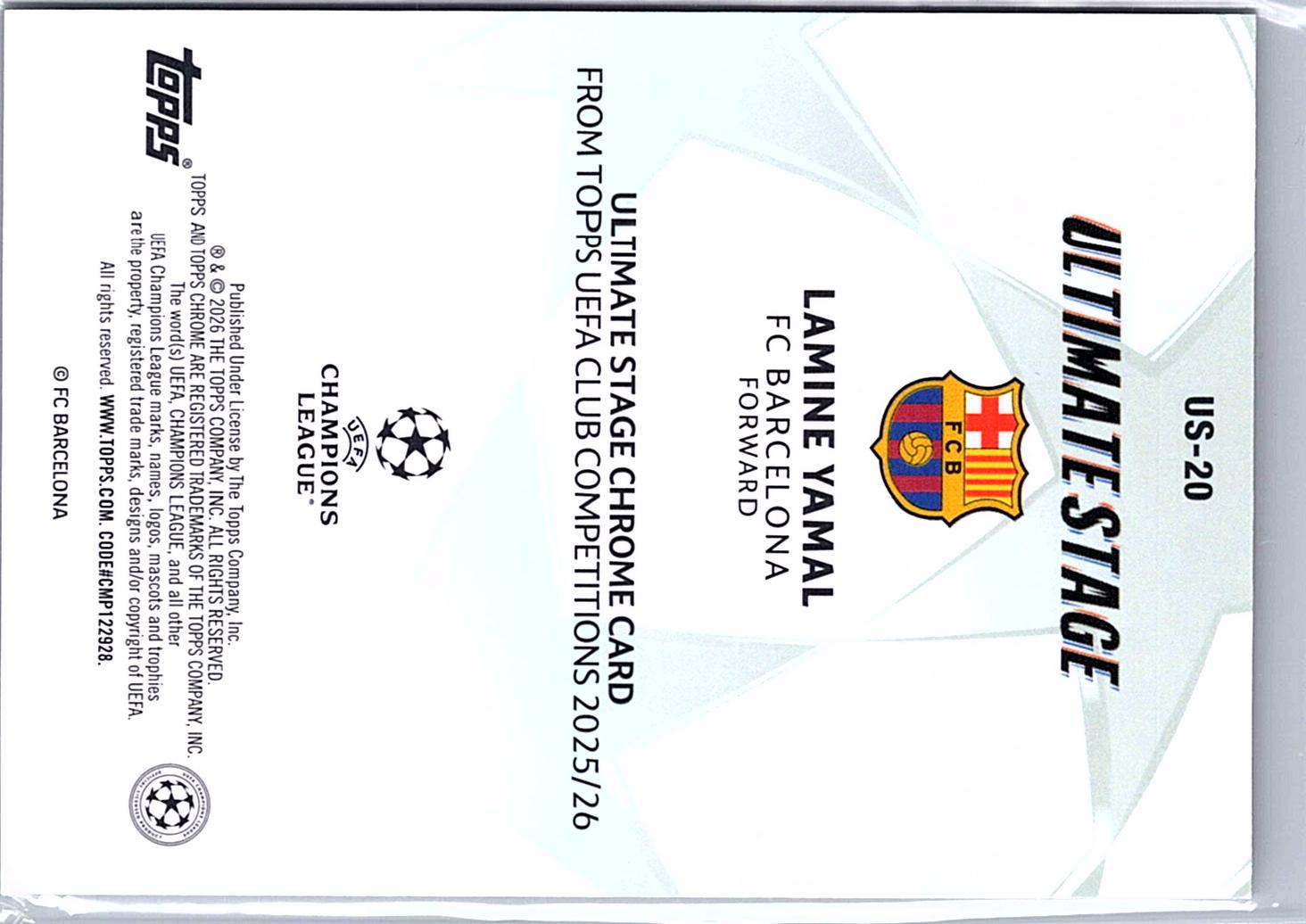 2025-26 Topps UEFA Club Competitions #US-20 Lamine Yamal Ultimate Stage Chrome