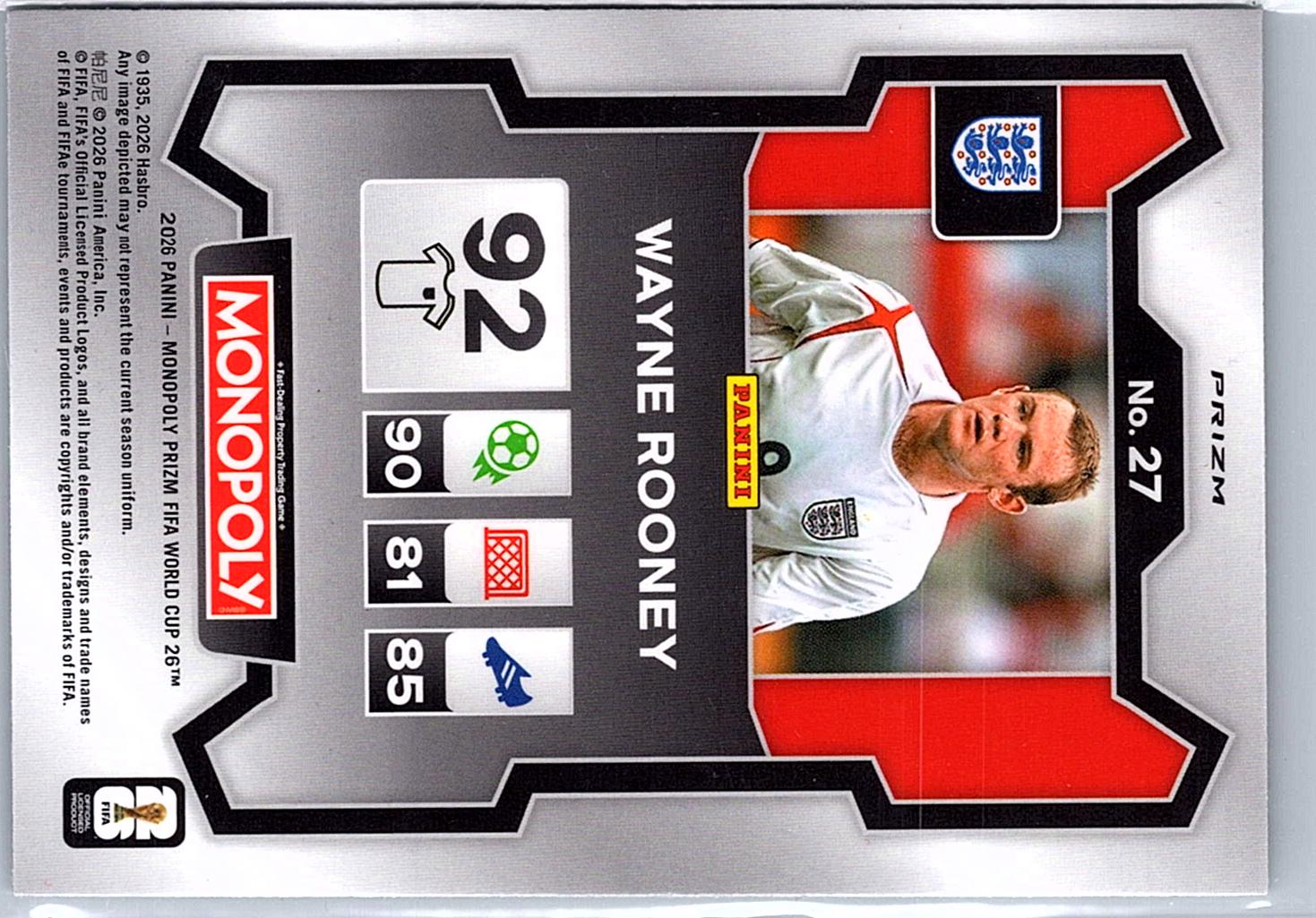 2026 Panini Prizm Monopoly FIFA World Cup #27 Wayne Rooney Green Wave Prizms