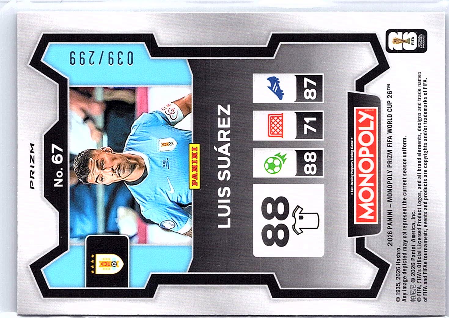 2026 Panini Prizm Monopoly FIFA World Cup #67 Luis Suarez /299