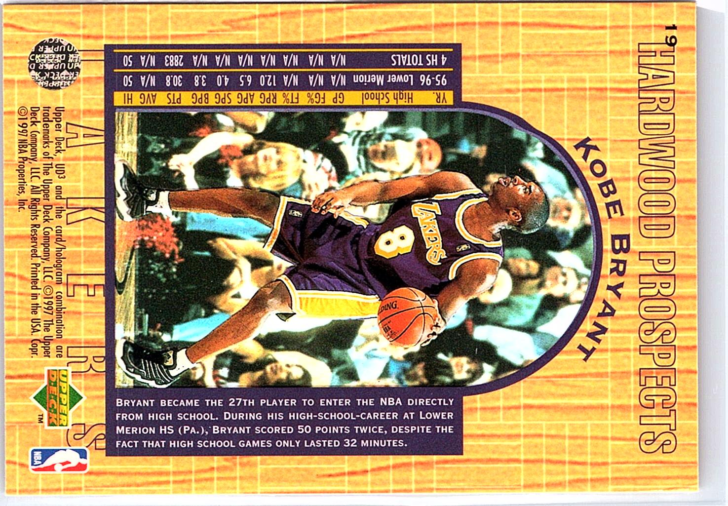 1996-97 Upper Deck UD3 #19 Kobe Bryant Hardwood Prospects