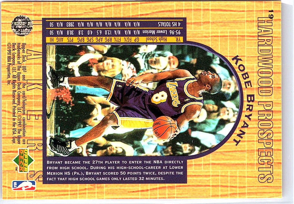 1996-97 Upper Deck UD3 #19 Kobe Bryant Hardwood Prospects