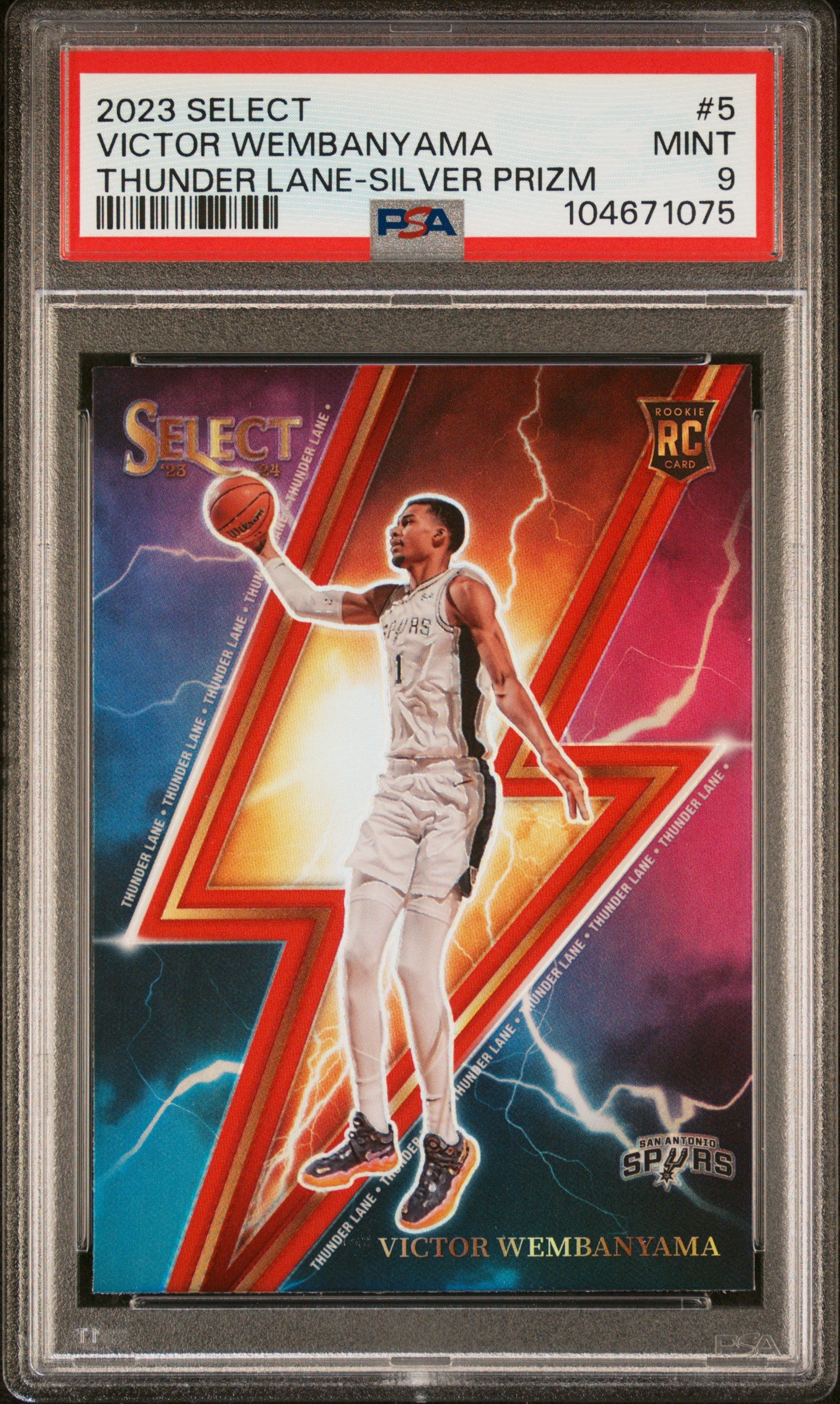 2023 Panini Select Thunder Lane #5 Victor Wembanyama Thunder Lane-Silver Prizm PSA 9