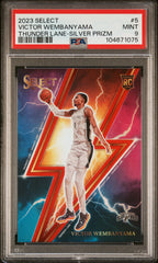 2023 Panini Select Thunder Lane #5 Victor Wembanyama Thunder Lane-Silver Prizm PSA 9