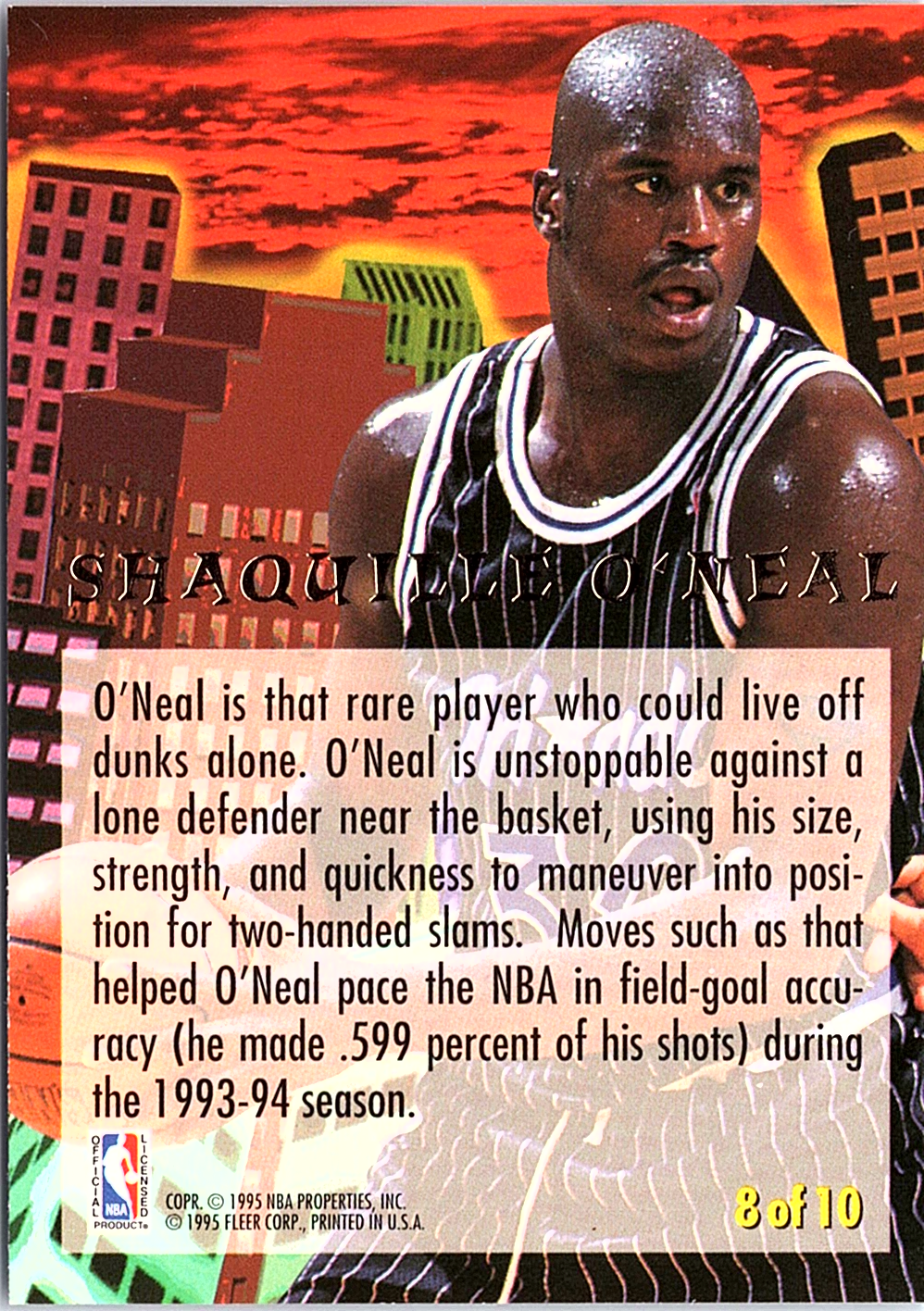Shaquille O'Neal #8 1994 Ultra Jam City NM (Back)