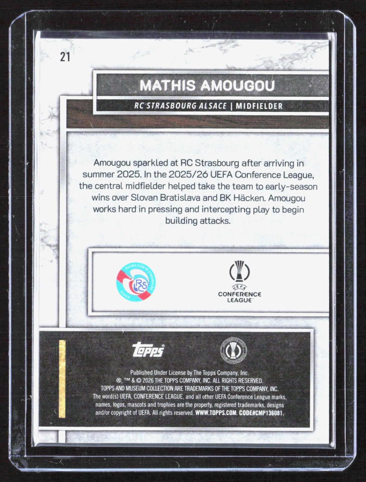 Topps Museum 25/26 Uefa Conference League Mathis Amougou RC Strasbourg RC /150