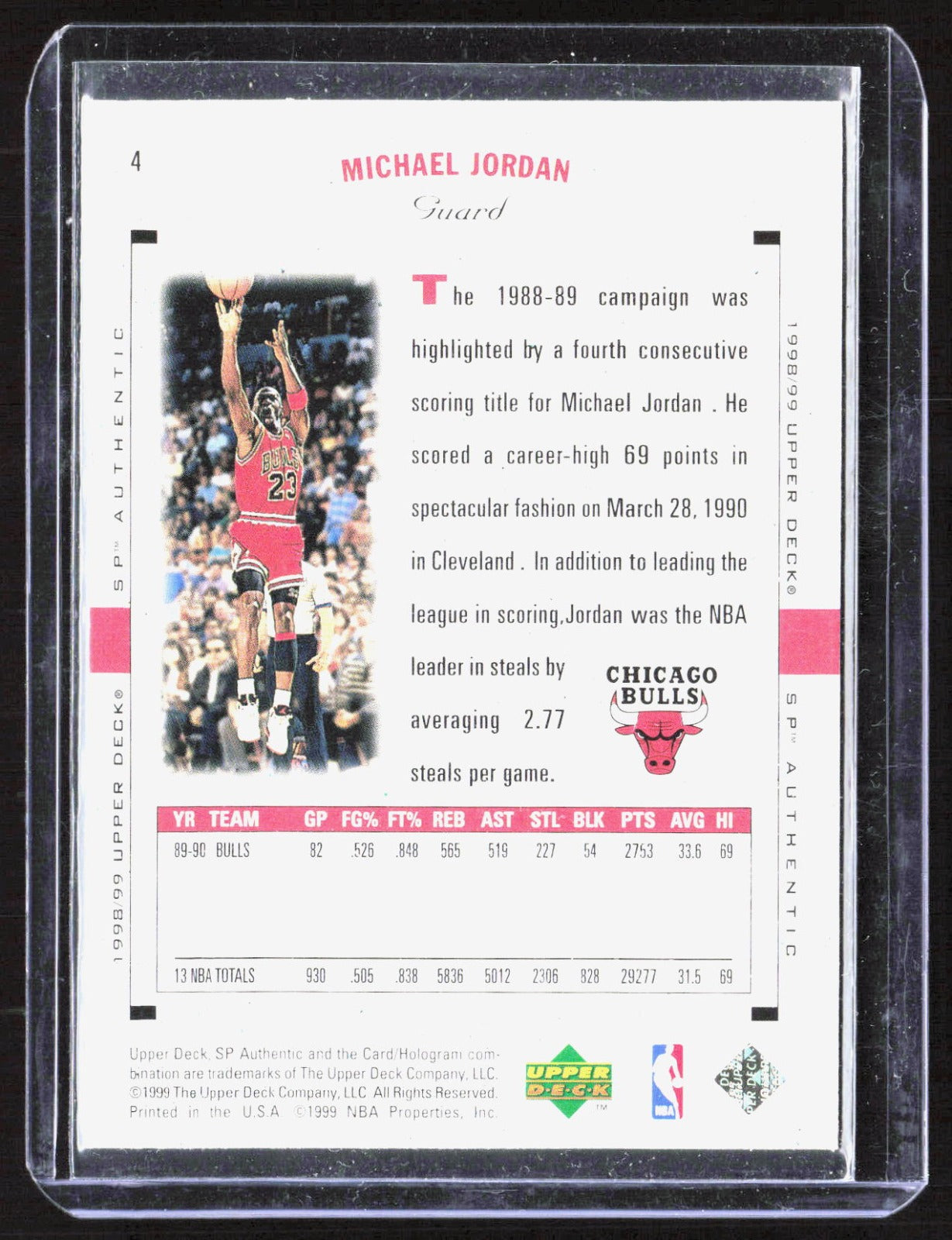 1998-99 SP Authentic Michael Jordan 4 Basketball Chicago Bulls