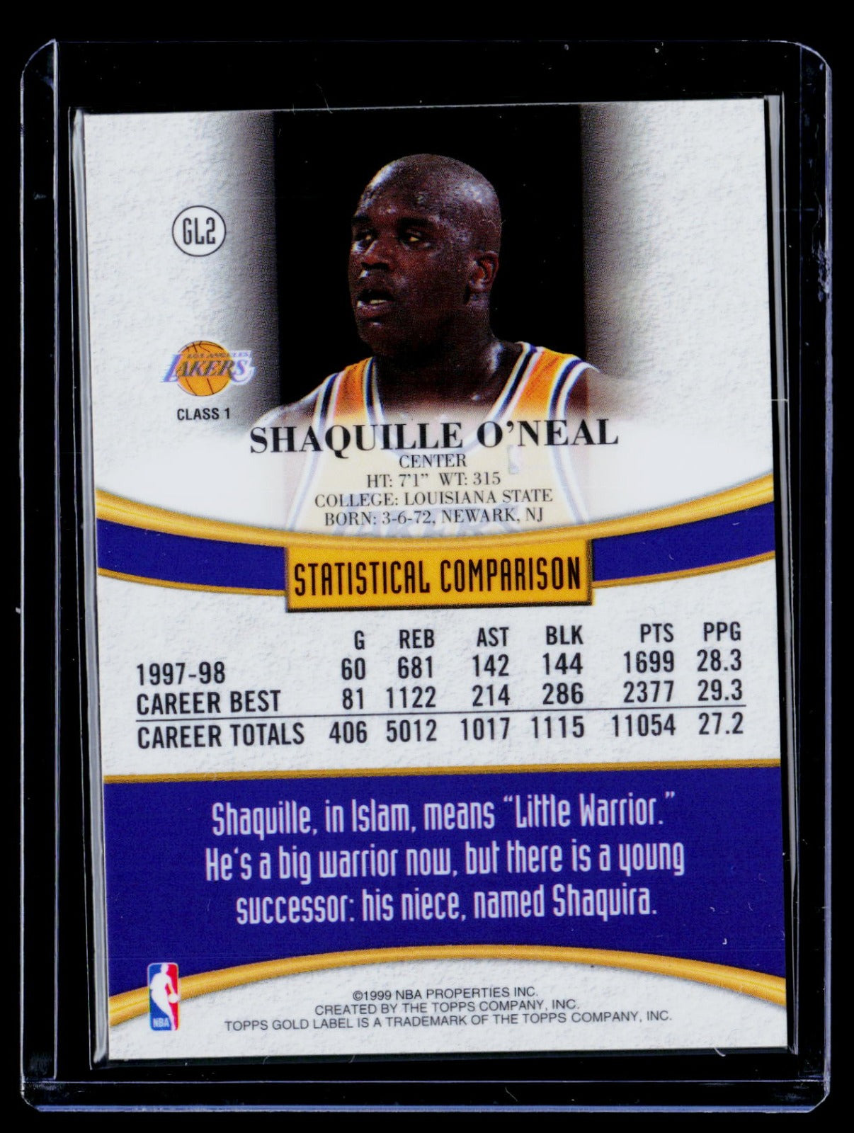 Shaquille O'Neal Topps - Topps Gold Label GL2 NM
