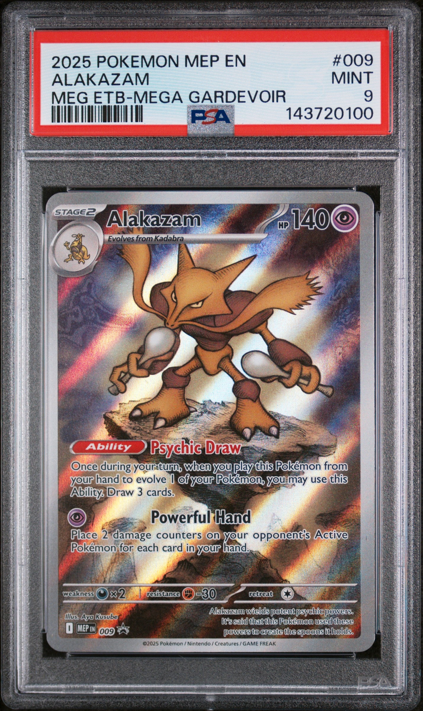 2025 Pokemon Mep En-Me Black Star Promo #009 Alakazam Meg Etb-Mega Gardevoir PSA 9