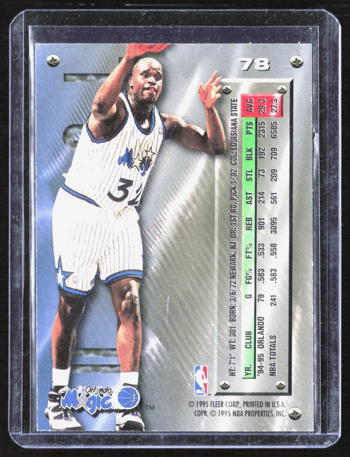 1995-96 Metal Shaquille O'Neal 78 Basketball Orlando Magic