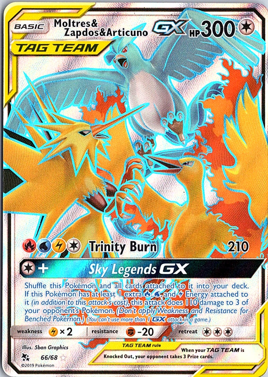Moltres & Zapdos & Articuno GX (Full Art) Ultra Rare Hidden Fates 66/68 NM