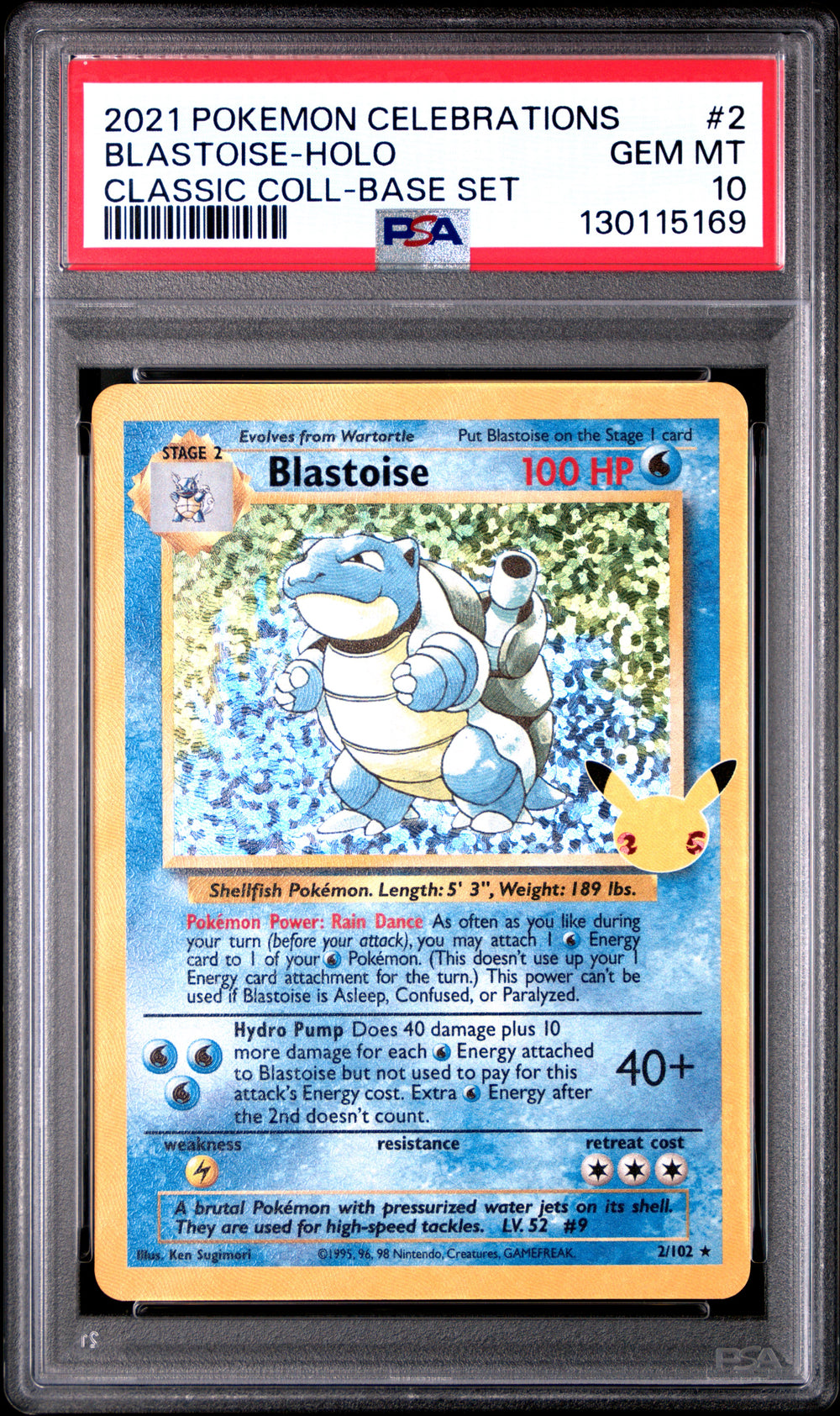 2021 Pokemon Celebrations Classic Collection #2 Blastoise-Holo Classic Coll-Base Set PSA 10