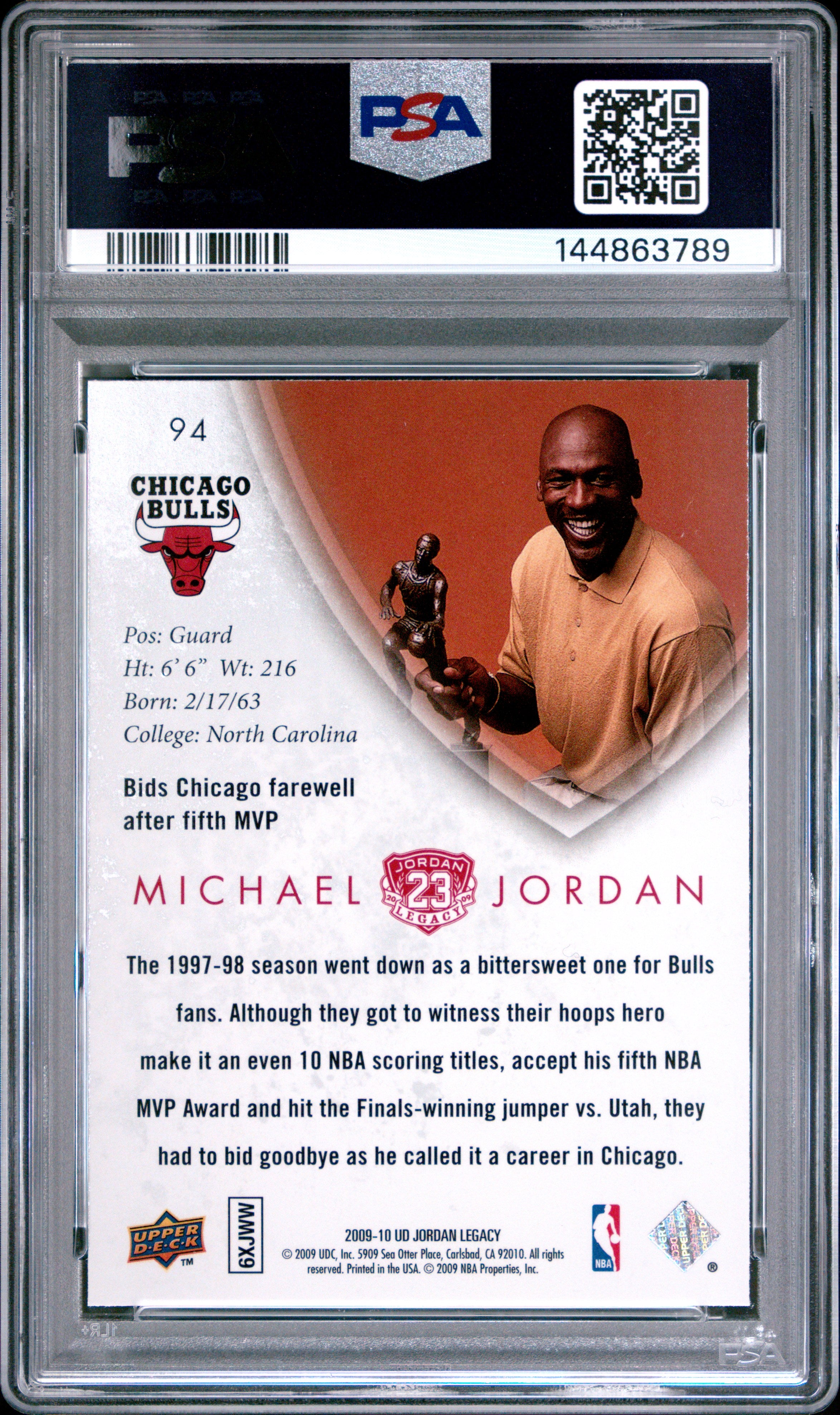 2009 Upper Deck Jordan Legacy Gold #94 Michael Jordan Gold PSA 10