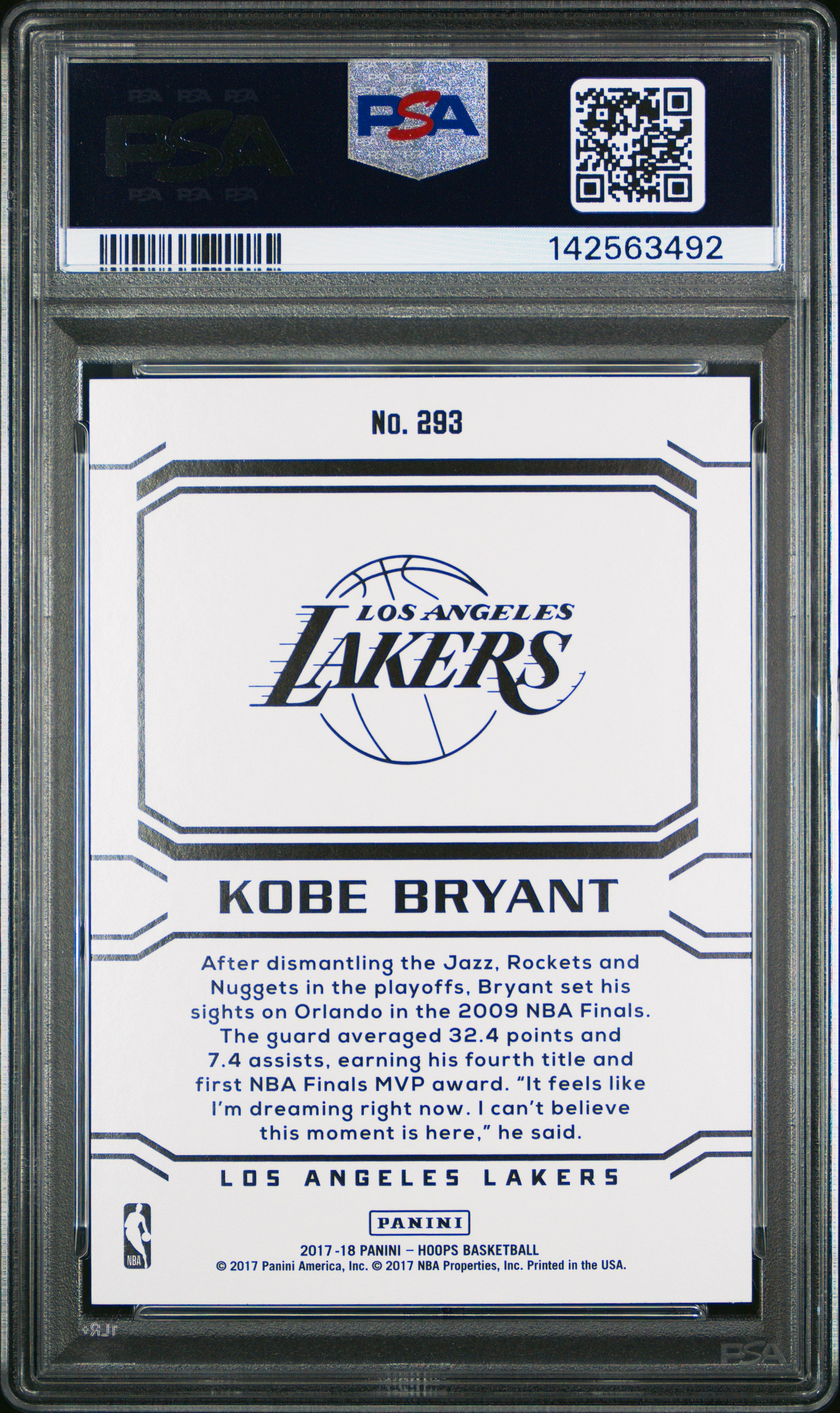 2017 Panini Hoops #293 Kobe Bryant PSA 10