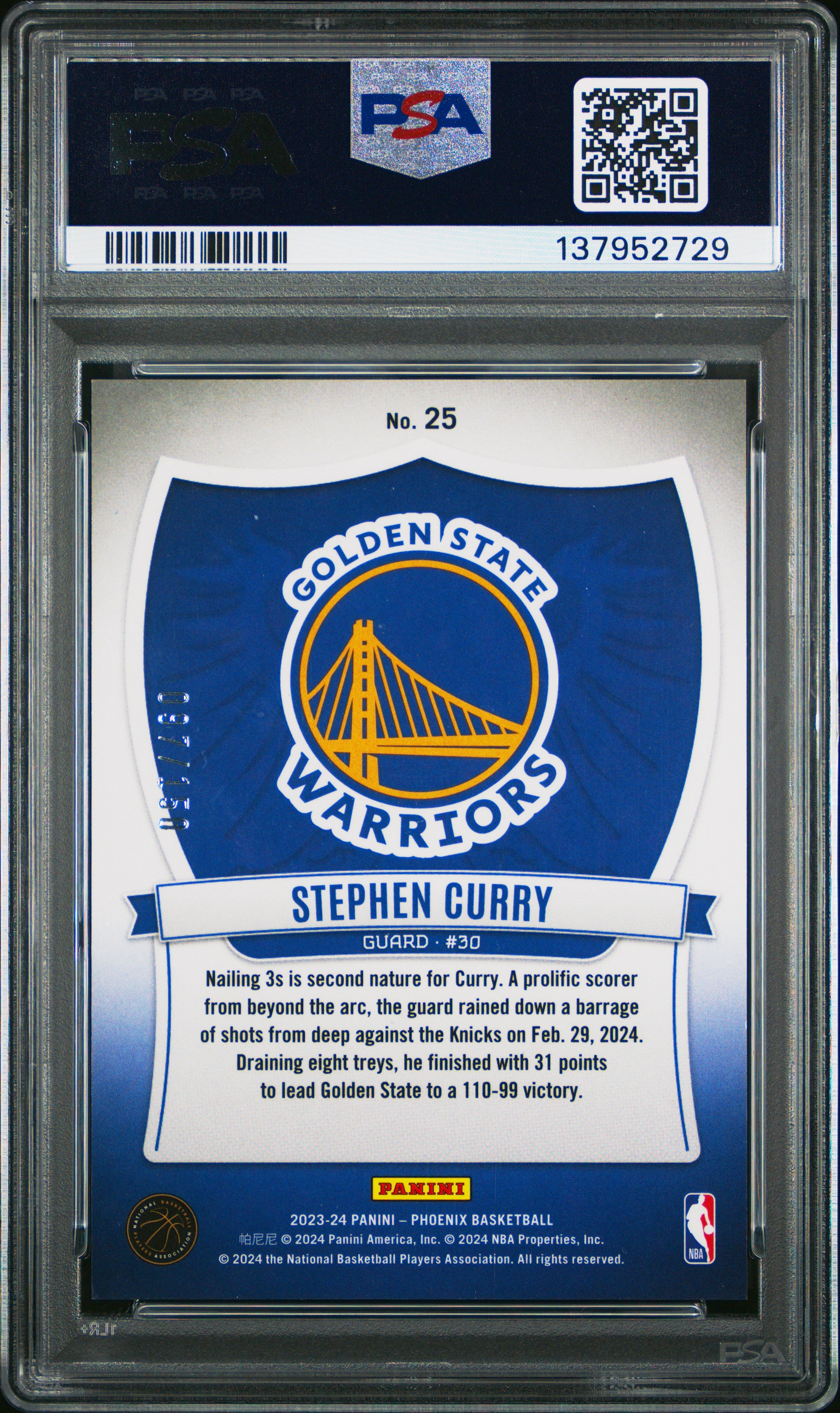 2023 Panini Phoenix Crusade #25 Stephen Curry Crusade-White Lazer PSA 9