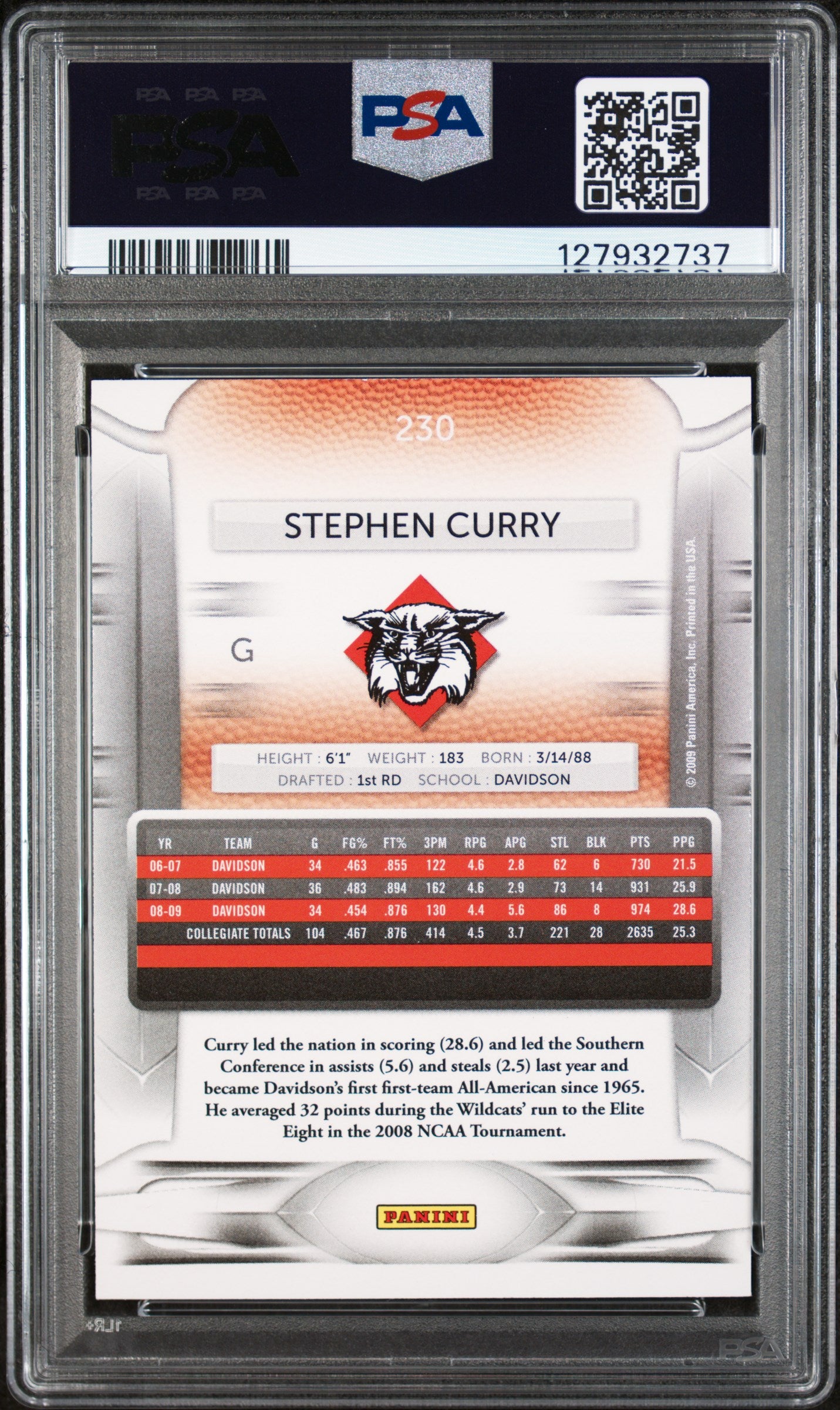 2009 Panini Prestige #230 Stephen Curry PSA 9