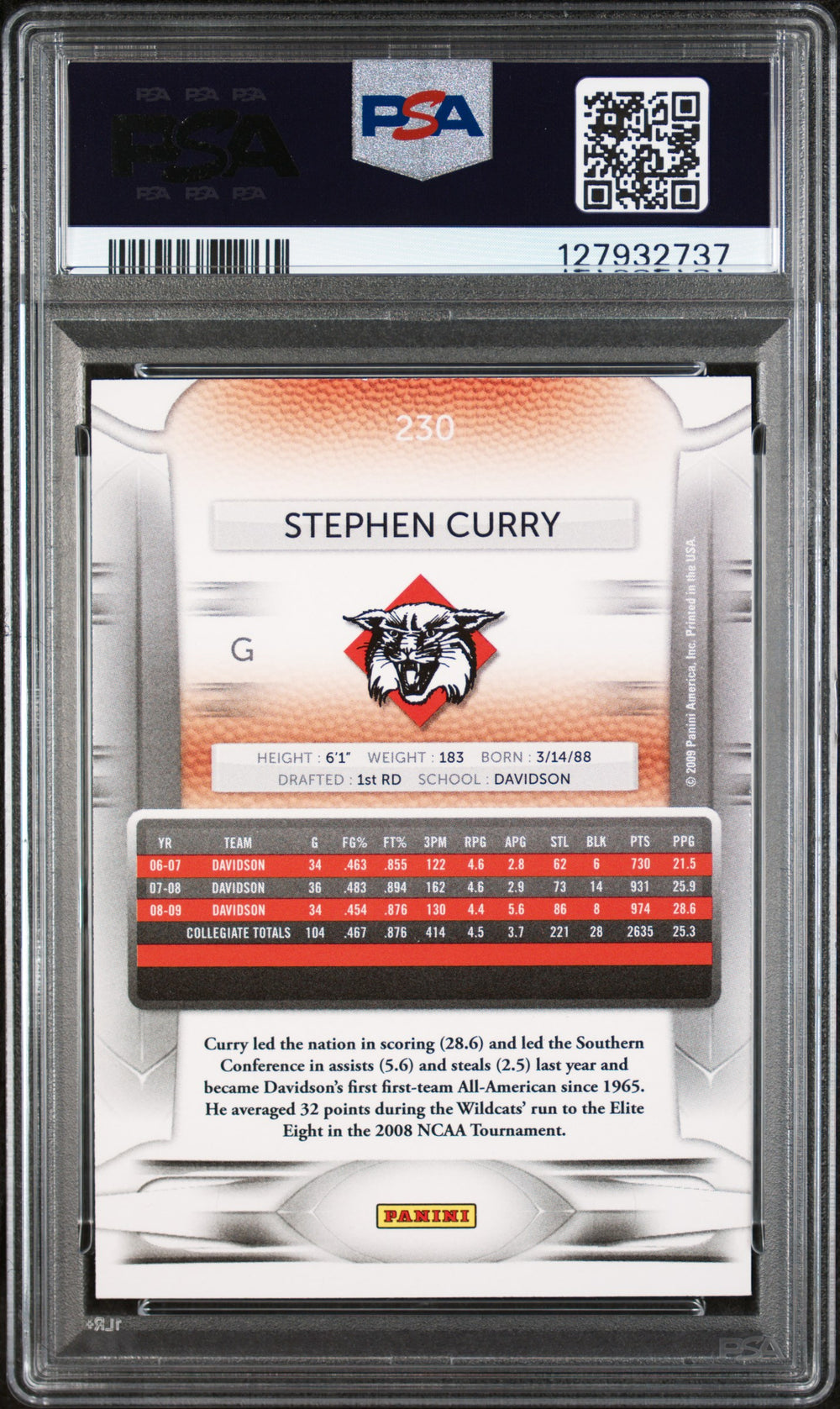 2009 Panini Prestige #230 Stephen Curry PSA 9