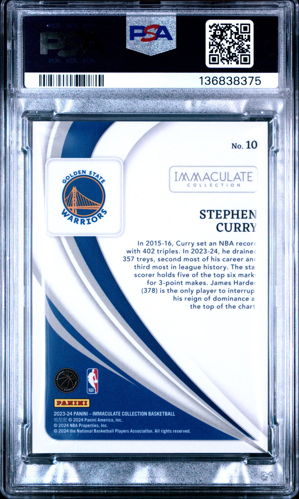 2023 Panini Immaculate Collection #10 Stephen Curry Blue PSA 9