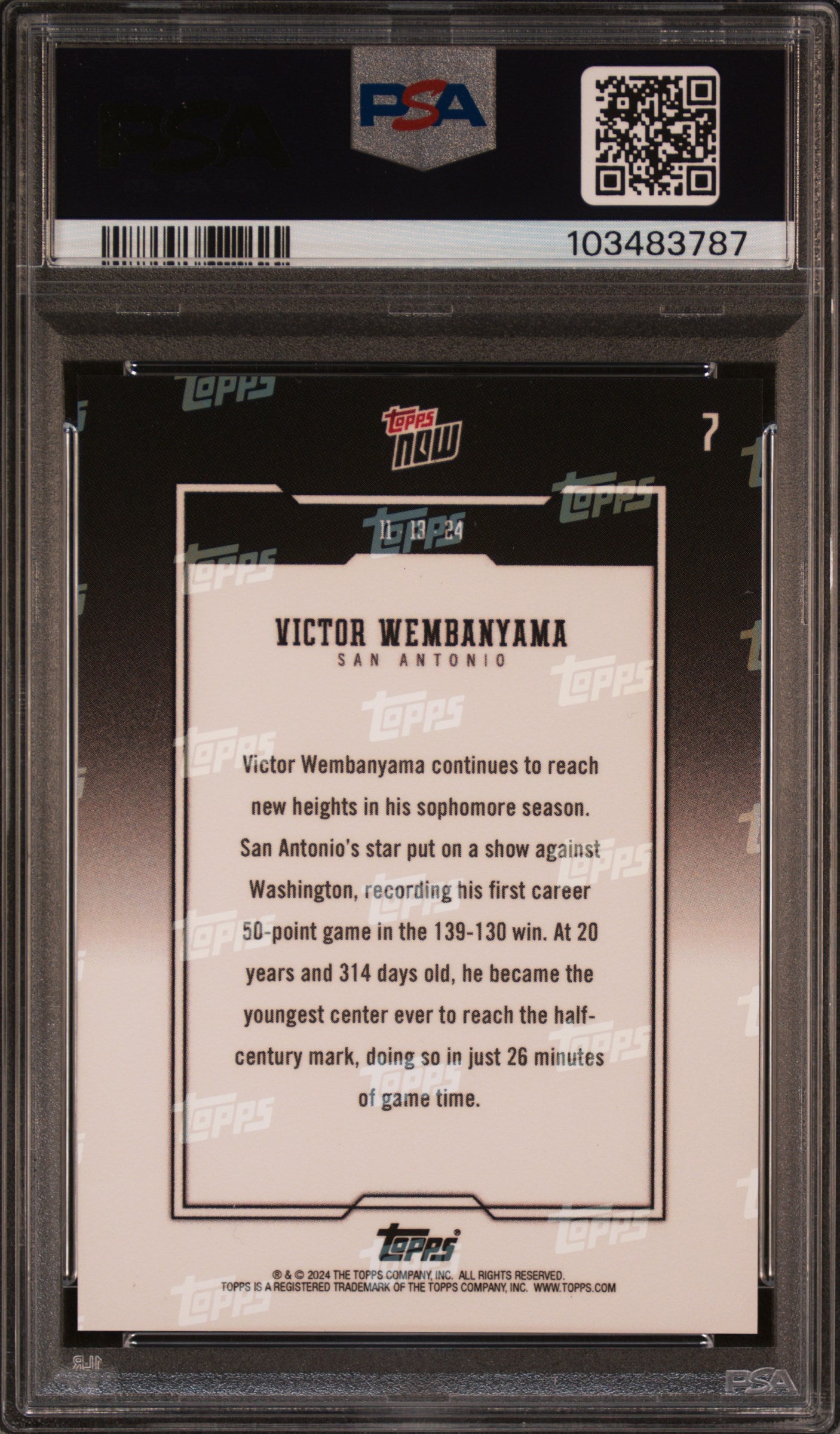 2024 Topps Now #7 Victor Wembanyama PSA 10