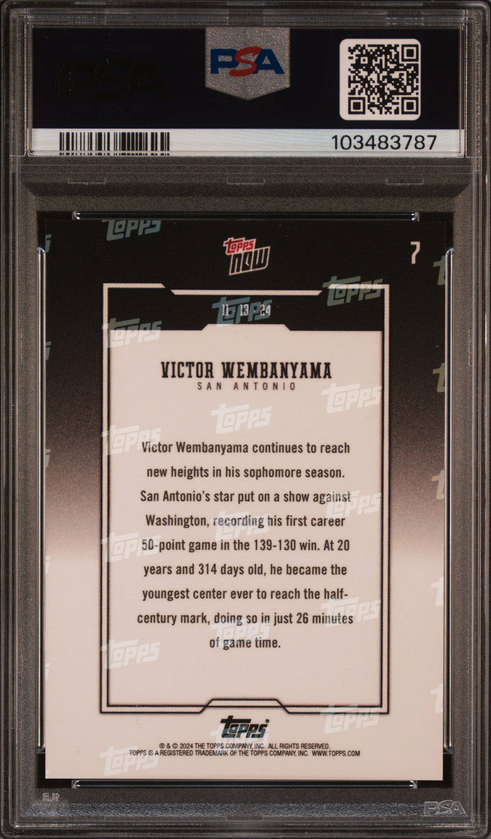 2024 Topps Now #7 Victor Wembanyama PSA 10