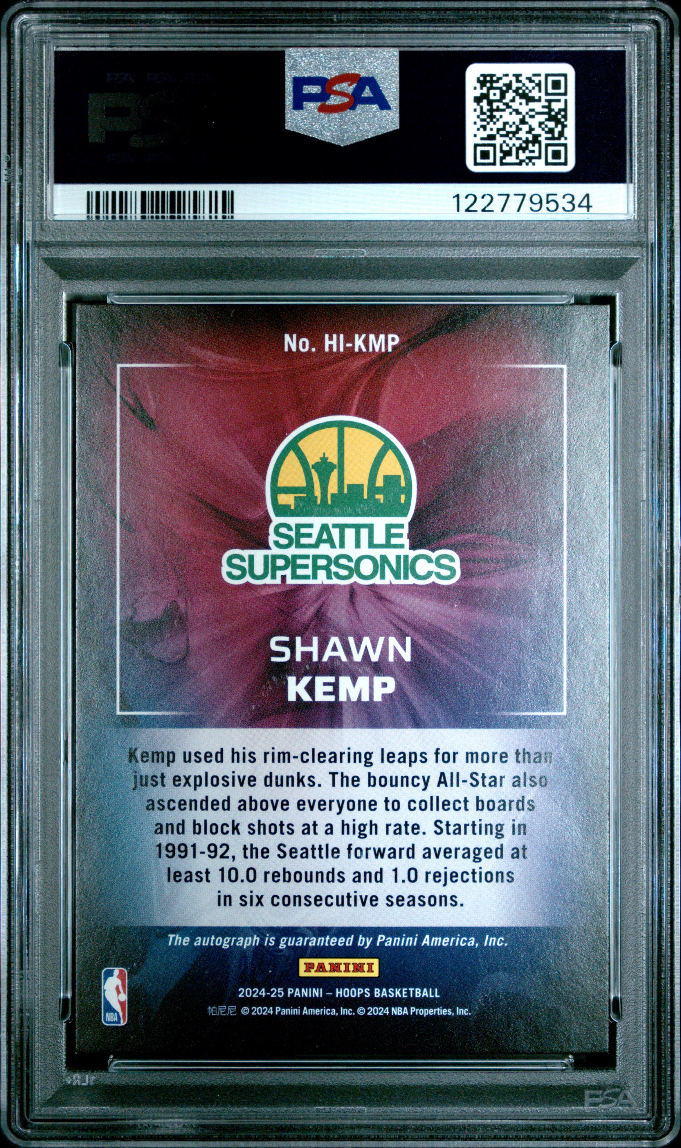 2024 Panini NBA Hoops Ink #HIKMP Shawn Kemp PSA 9