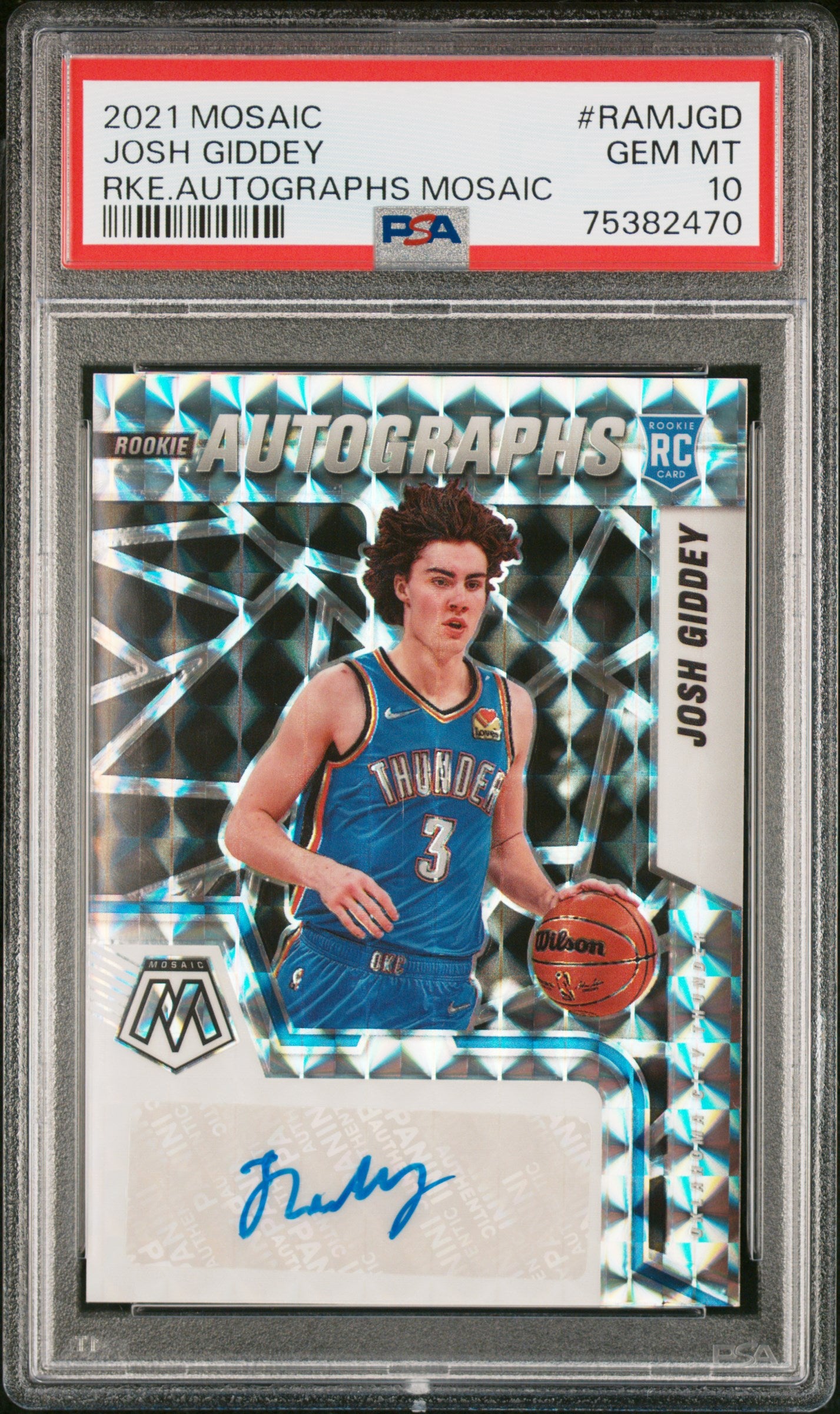 2021 Panini Mosaic Rookie Autographs Mosaic #RAMJGD Josh Giddey Rke.Autographs Mosaic PSA 10