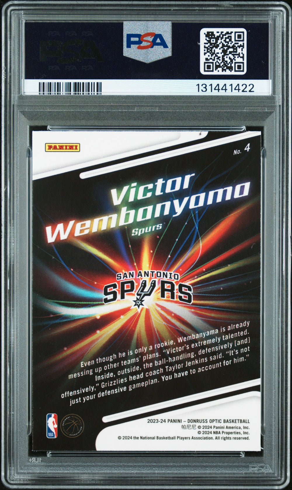 2023 Panini Donruss Optic Lights Out #4 Victor Wembanyama PSA 9