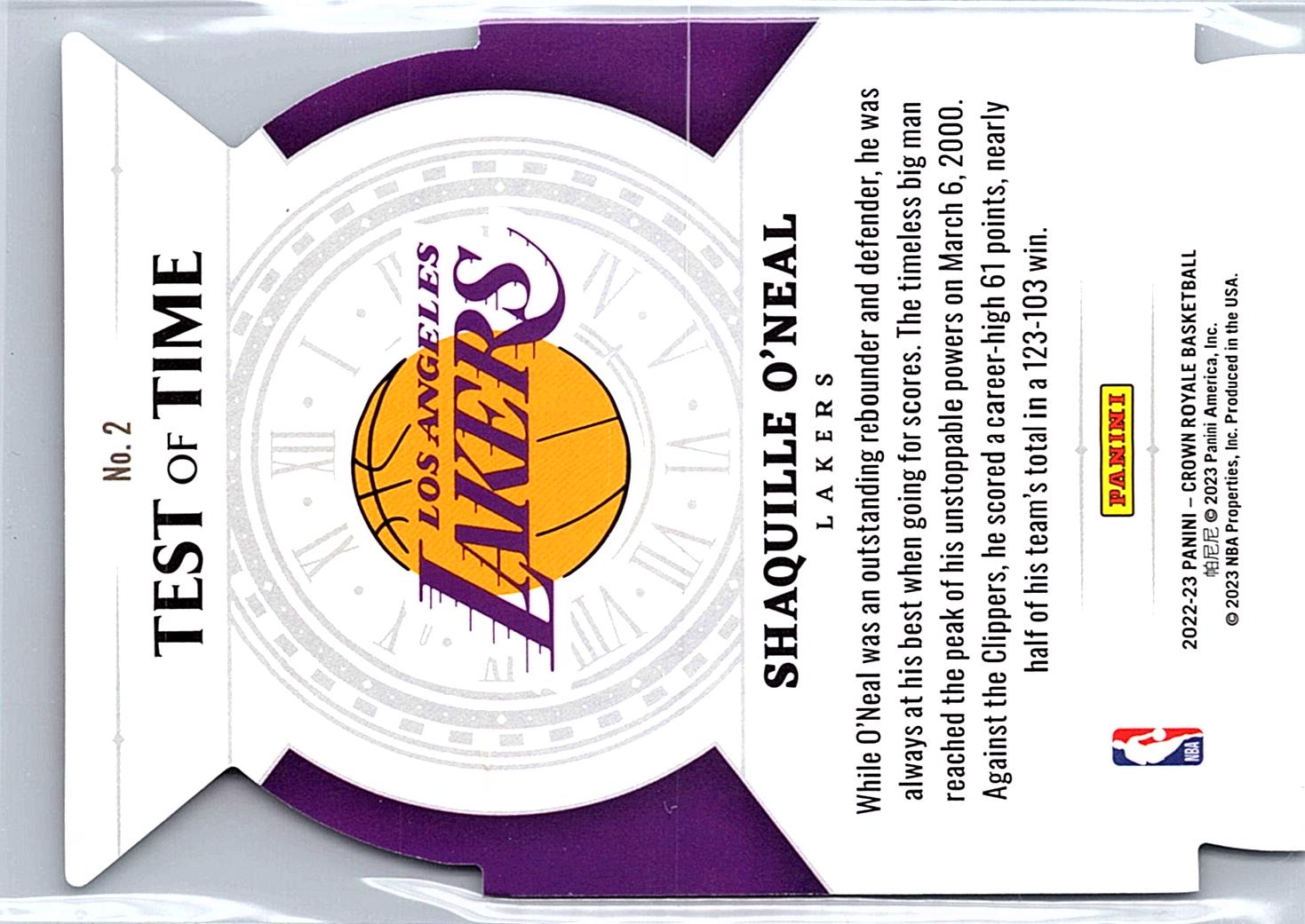 2022-23 Panini Crown Royale #2 Shaquille O'Neal Test of Time #/99