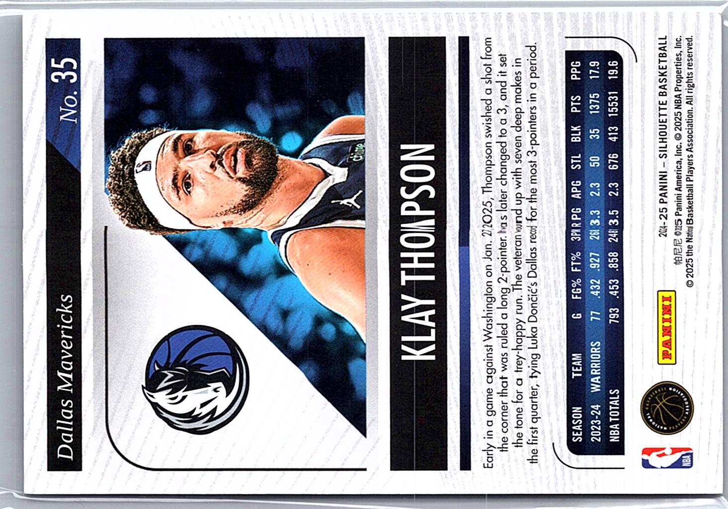 2024-25 Panini Silhouette #35 Klay Thompson Holo Gold #/10