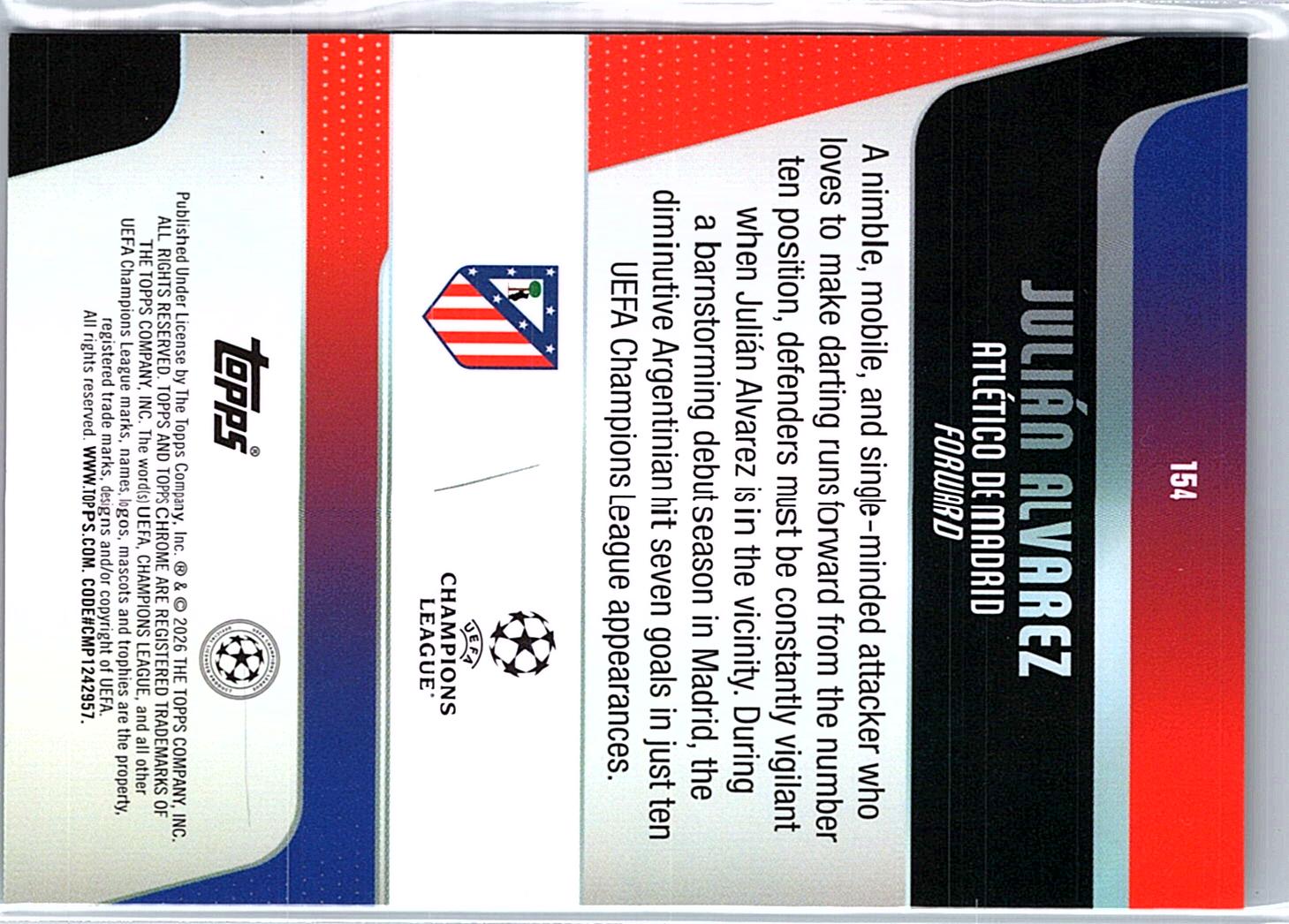 2025-26 Topps Chrome UEFA #154 Julián Alvarez Aqua X-Fractor #/199