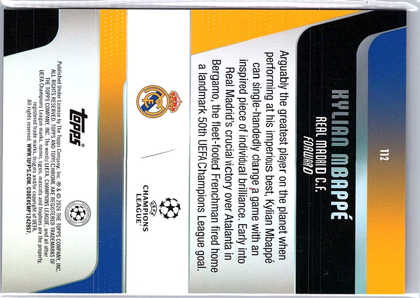 2025-26 Topps Chrome UEFA #112 Kylian Mbappé Pink Refractor #/250