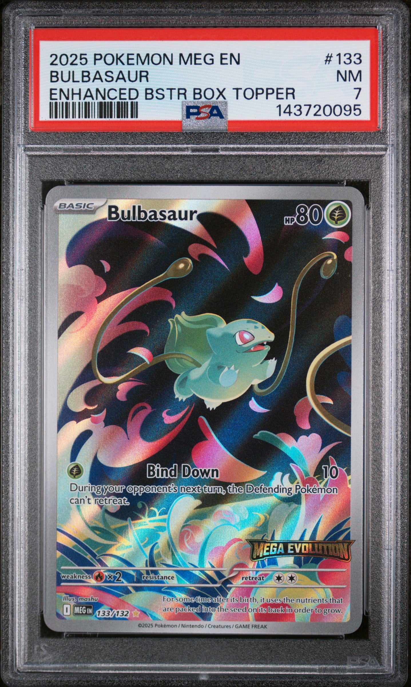 2025 Pokemon Meg En-Mega Evolution #133 Bulbasaur Enhanced Bstr Box Topper PSA 7