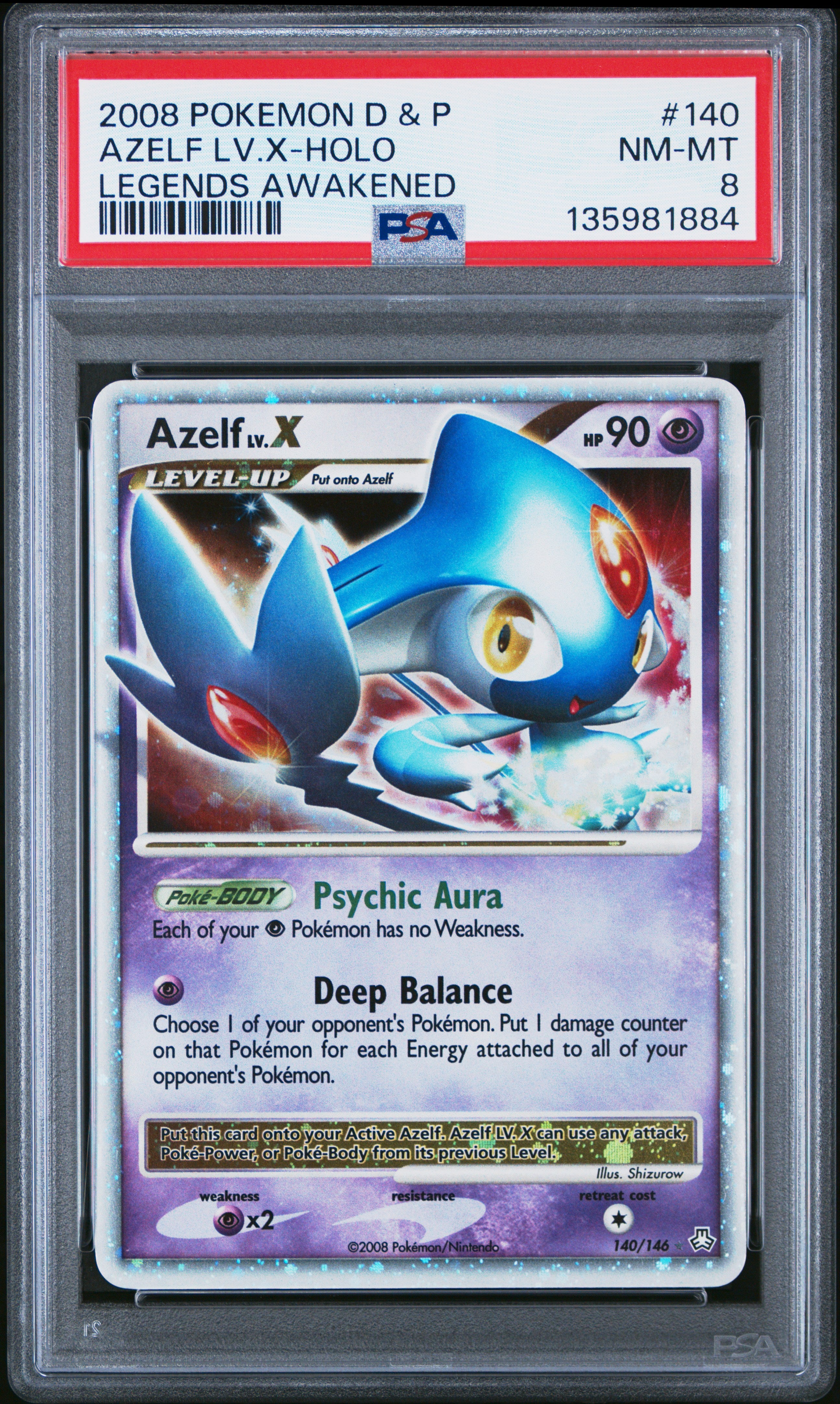 2008 Pokemon Legends Awakened #140 Azelf Lv.X-Holo Legends Awakened PSA 8