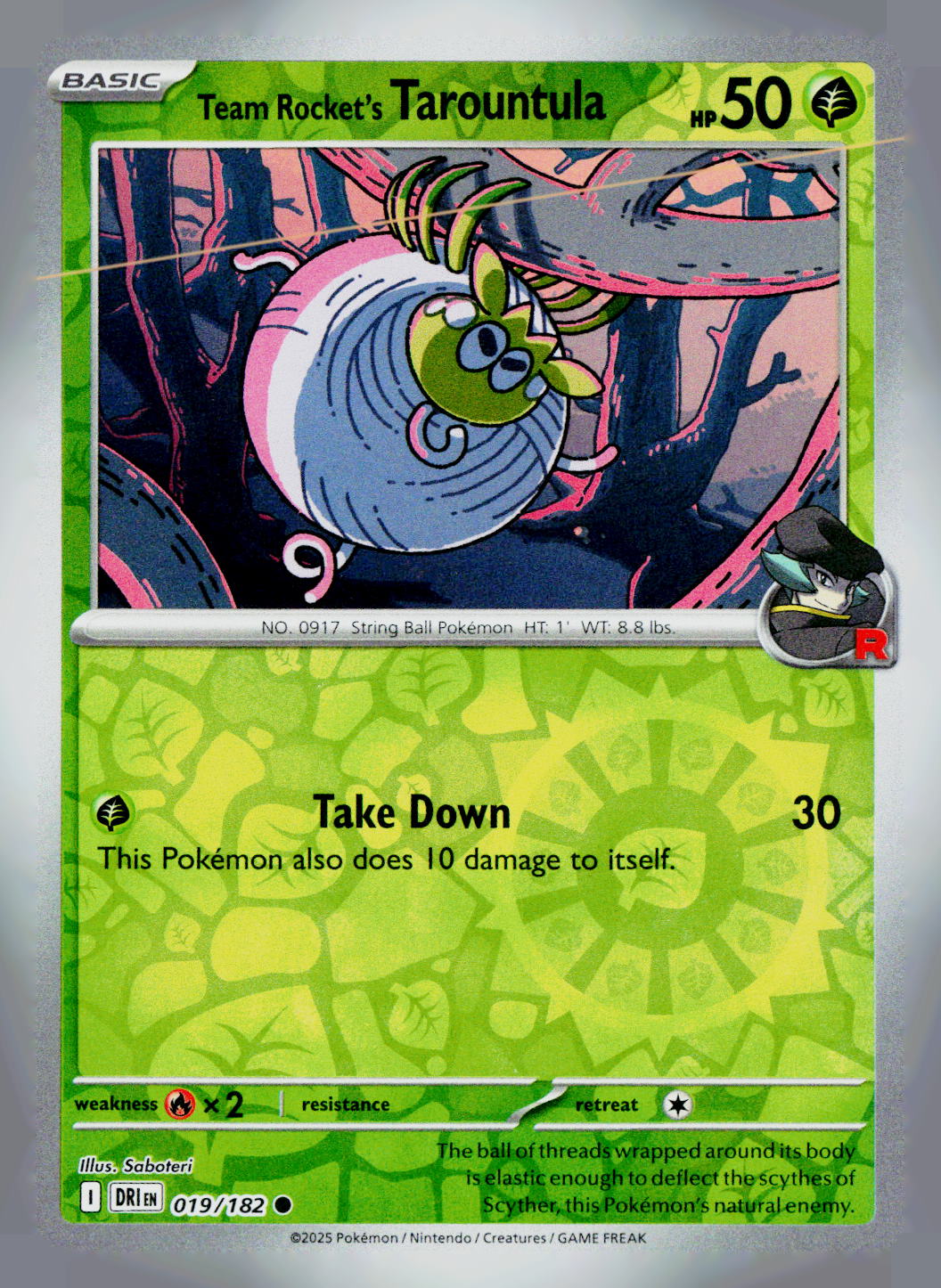 Team Rocket's Tarountula DRI 019/182 Reverse Holo NM